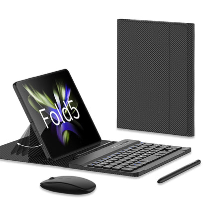 Carbon-fiber folio case with Bluetooth keyboard, pen, and mouse set