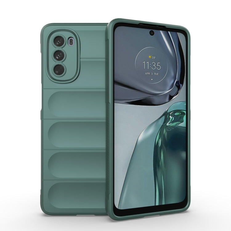 Dark green phone case with ridged grip and raised camera cutouts