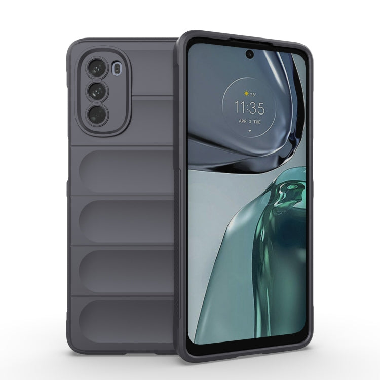 Dark gray phone case with ridged grip and raised camera cutouts