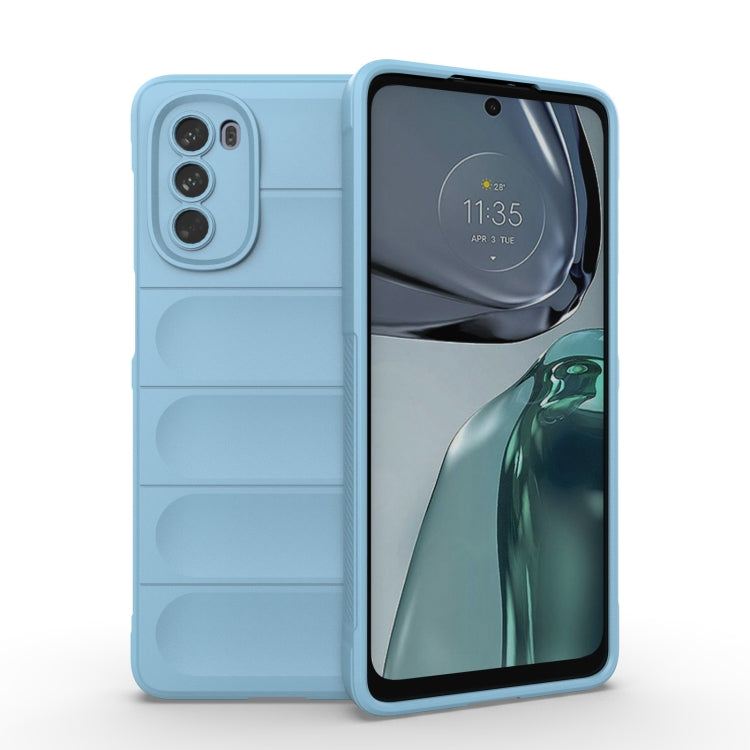 Light blue TPU phone case with ridged grip and camera cutouts