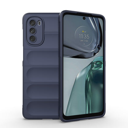 Dark blue TPU phone case with ridged grip and dual camera cutout