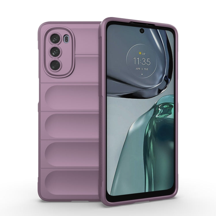 Purple TPU phone case with ridged grip and dual camera cutouts