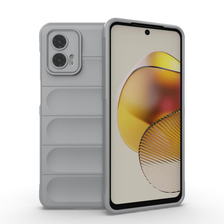 Light gray rugged phone case with camera cutouts and textured grip panels