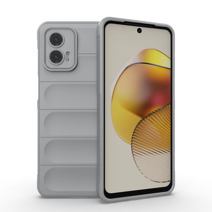 Light gray rugged phone case with camera cutouts and textured grip panels