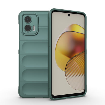 Dark green rugged phone case with camera cutouts and textured grip panels