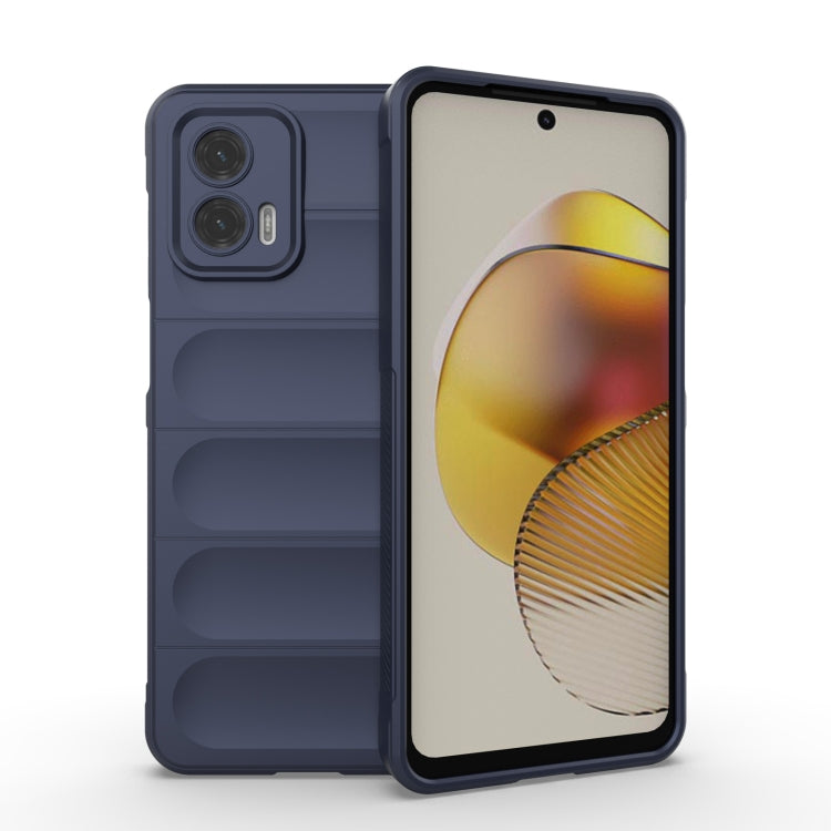 Navy phone case with ridged grip and raised camera cutouts