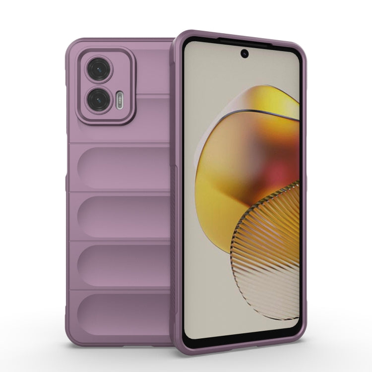 Purple phone case with ridged grip and raised camera cutout