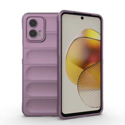 Purple phone case with ridged grip and raised camera cutout
