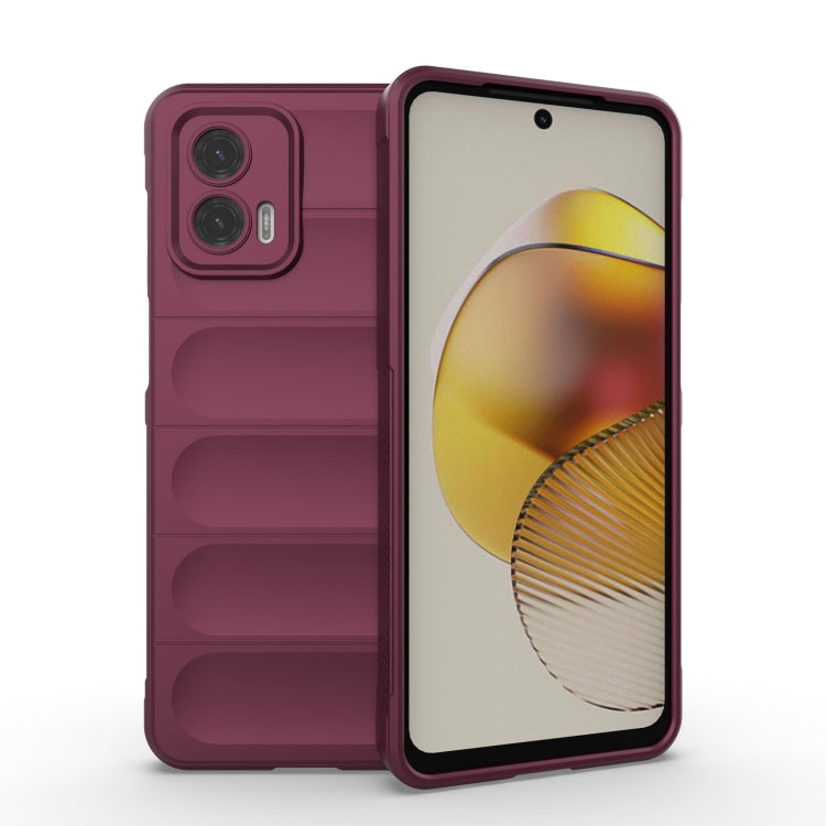 Wine red phone case with ridged grip and raised camera cutouts