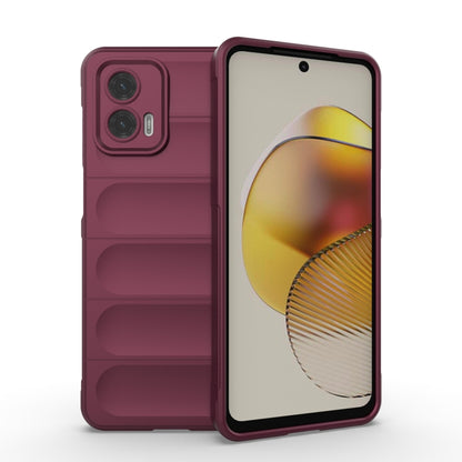 Wine red phone case with ridged grip and raised camera cutouts