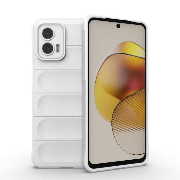 White phone case with ridged grip and raised camera cutouts