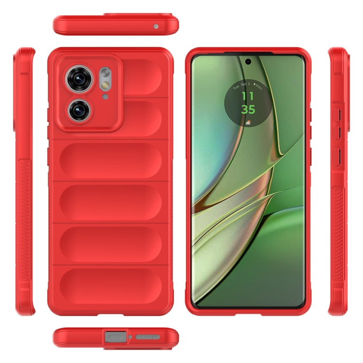 Red TPU phone case with textured grip, front and side cutouts, dual camera opening