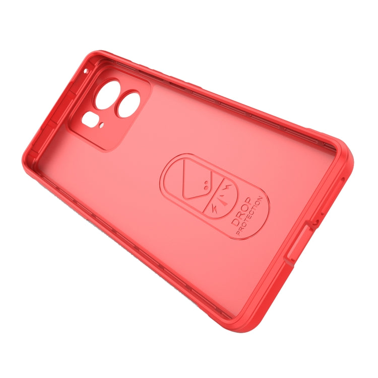 Red TPU phone case back with embossed logo and dual camera cutouts