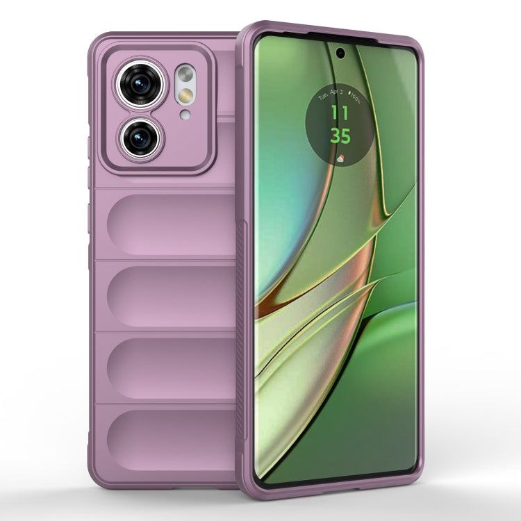 Purple rugged phone case with camera cutouts and textured grip panels