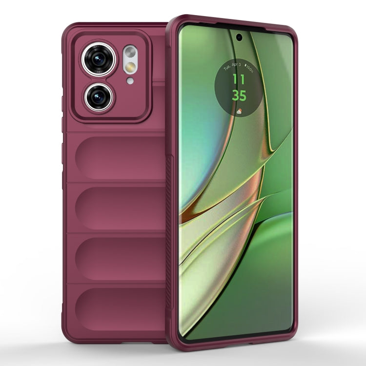 Wine red rugged phone case with camera cutouts and textured grip panels