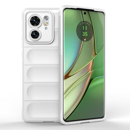 White rugged phone case with camera cutouts and textured grip panels