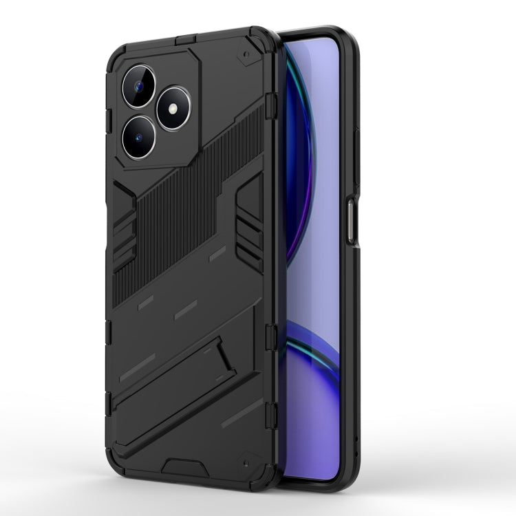 Rugged armor phone case with holder, black TPU shell with raised camera protection