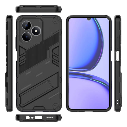 Rugged armor phone case with holder, black back and TPU frame, front cover shown