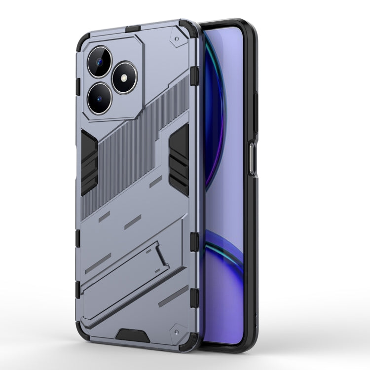 Rugged armor phone case with holder, gray TPU shell with textured armor grip