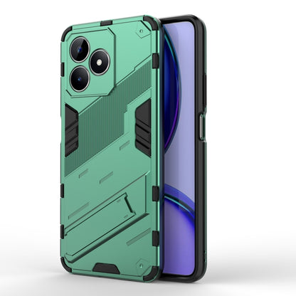 Rugged armor phone case with holder, green TPU shell with raised camera protection
