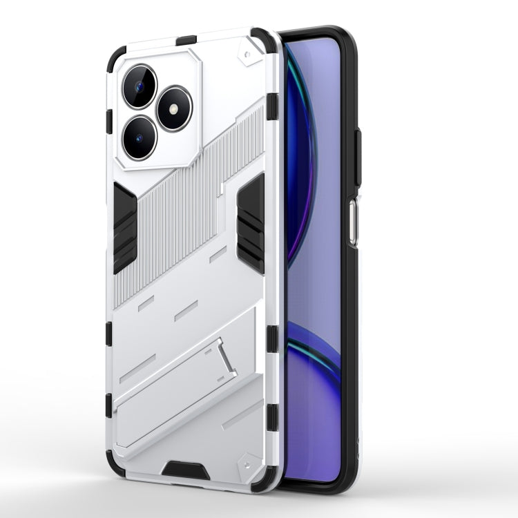 Rugged armor phone case with holder, white TPU shell with textured armor grip