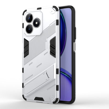 Rugged armor phone case with holder, white TPU shell with textured armor grip
