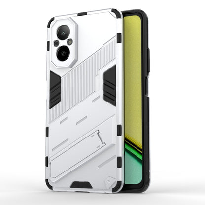 Rugged TPU phone case in white with armor styling, shock pads, and camera cutouts