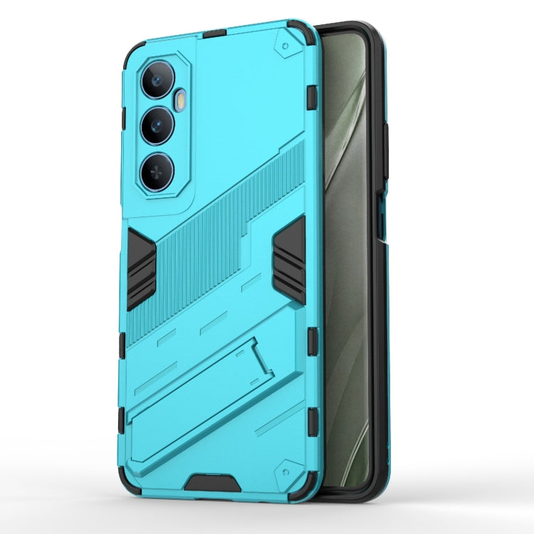 Light blue armored phone case with textured grip and shockproof bumper, for smartphone