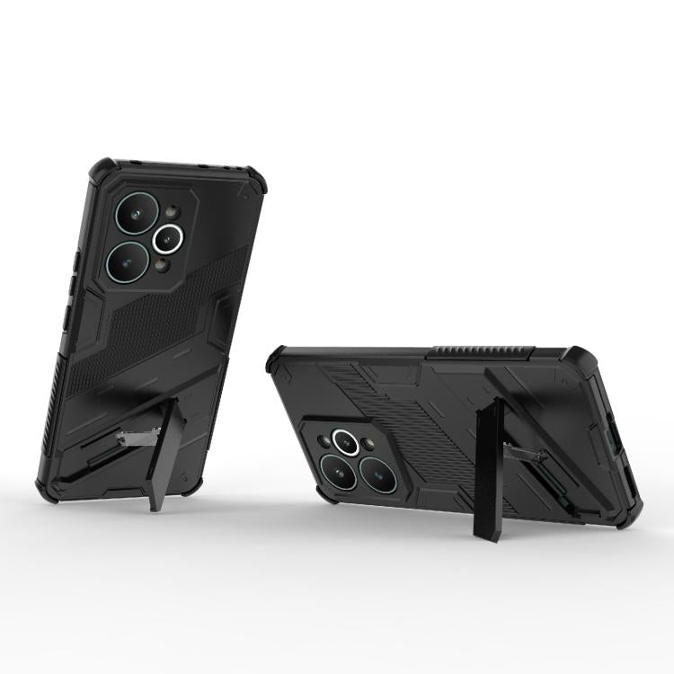 Black rugged 2-in-1 TPU phone case with holder, kickstand extended for viewing