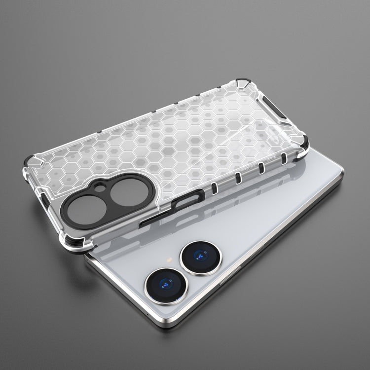 Shockproof honeycomb phone case, white hex pattern with clear bumper edges