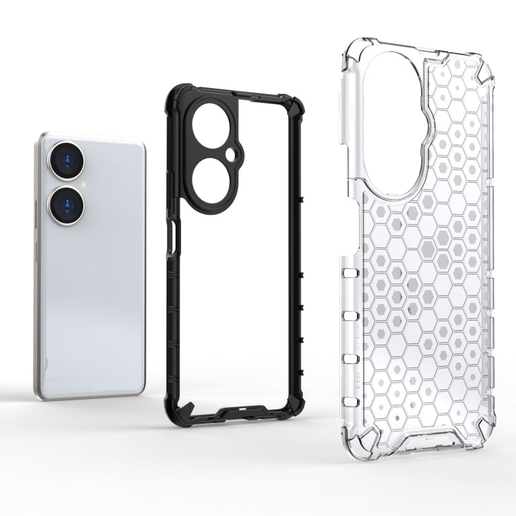Shockproof honeycomb phone cases, black and white styles with hex pattern and TPU protection