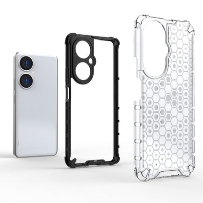 Shockproof honeycomb phone cases, black and white styles with hex pattern and TPU protection