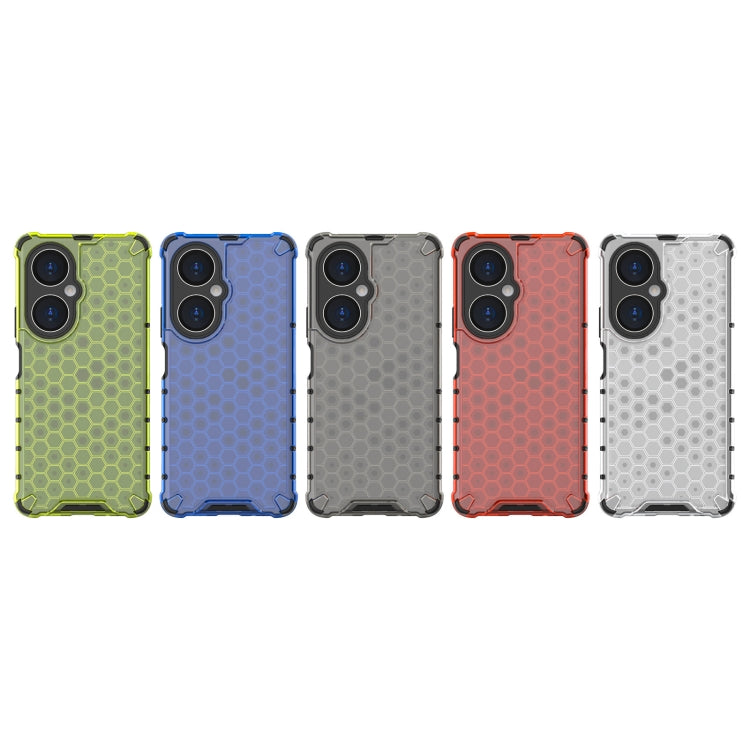 Shockproof honeycomb phone cases in green, blue, gray, red, and white hex pattern