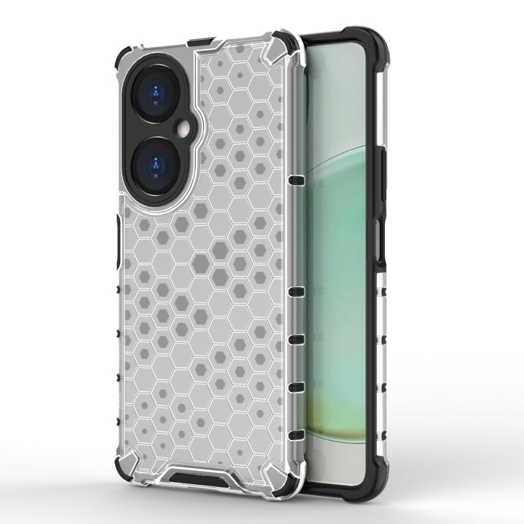 Shockproof honeycomb phone case, white hex pattern with clear TPU corners