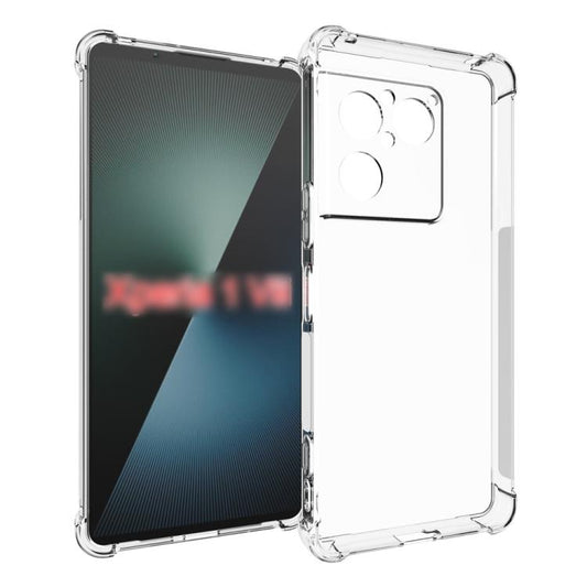 Clear shockproof TPU phone case with raised edges and camera cutout for Xperia