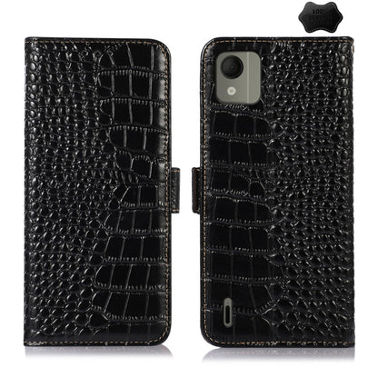 Black crocodile-texture leather phone case with flip cover and camera/port cutouts