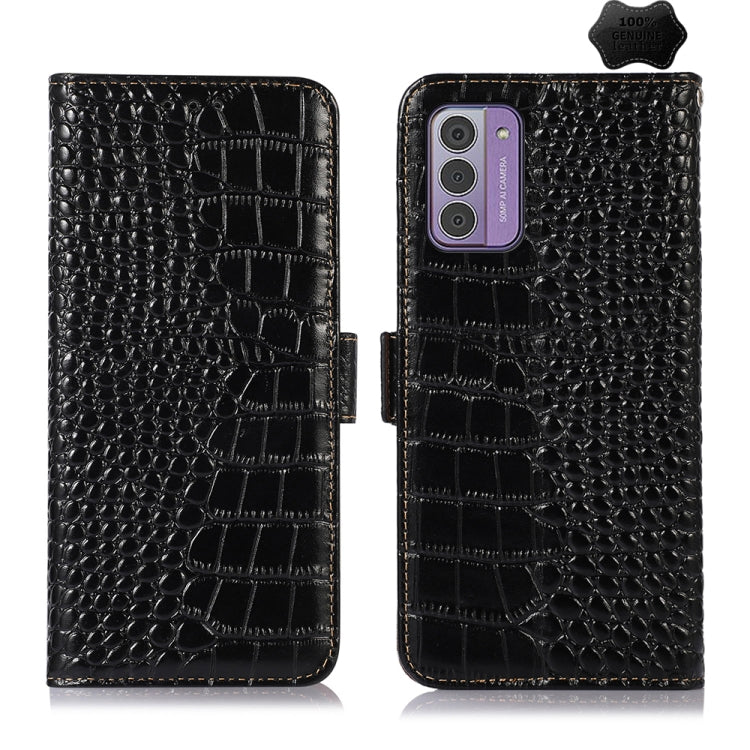 Black crocodile-texture leather phone case with flip cover and camera cutout