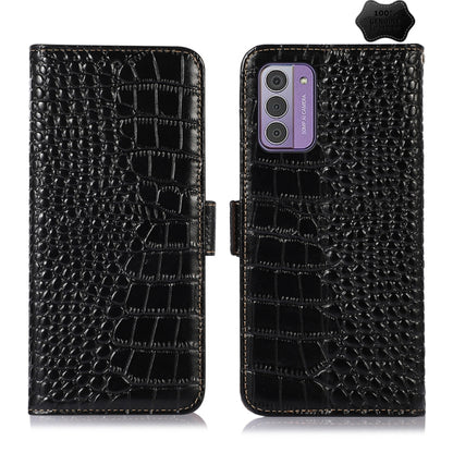 Black crocodile-texture leather phone case with flip cover and camera cutout