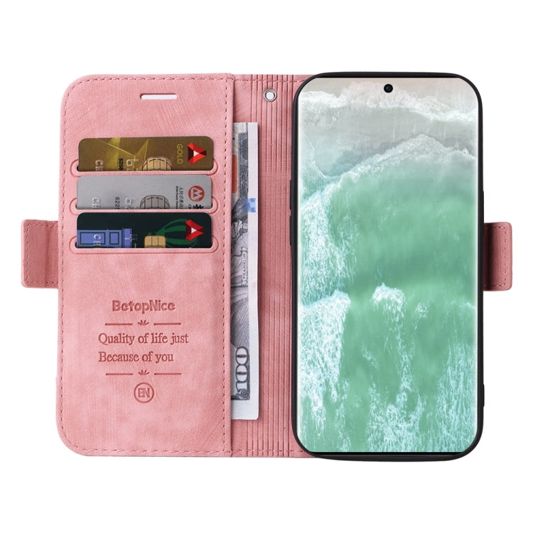 Pink leather wallet phone case with card pockets and flip cover