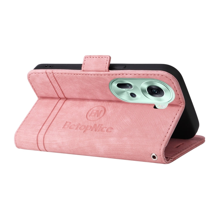 Pink leather folio phone case with flap and phone viewing window