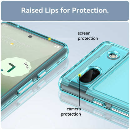 Transparent blue TPU phone case with raised lip for screen protection and camera protection