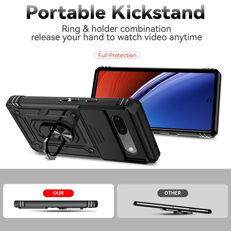 Black rugged phone case with portable ring kickstand and raised camera cover