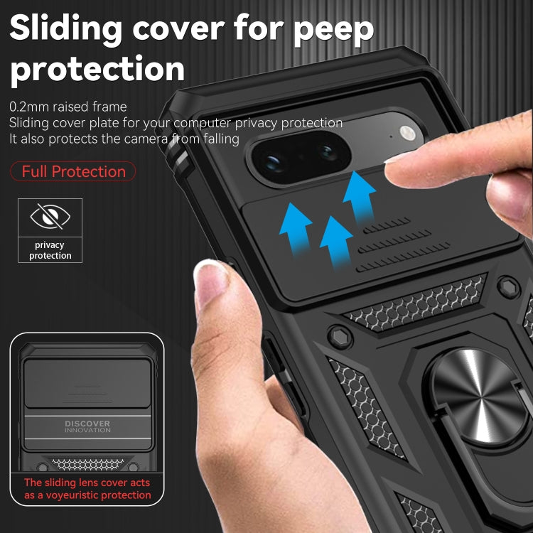 Black rugged phone case with sliding camera cover and ring stand