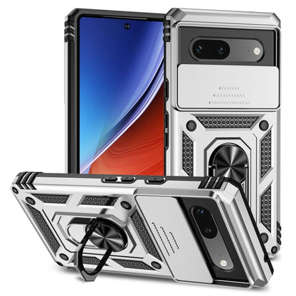 Sliding Camshield holder phone case with kickstand ring, armored, silver