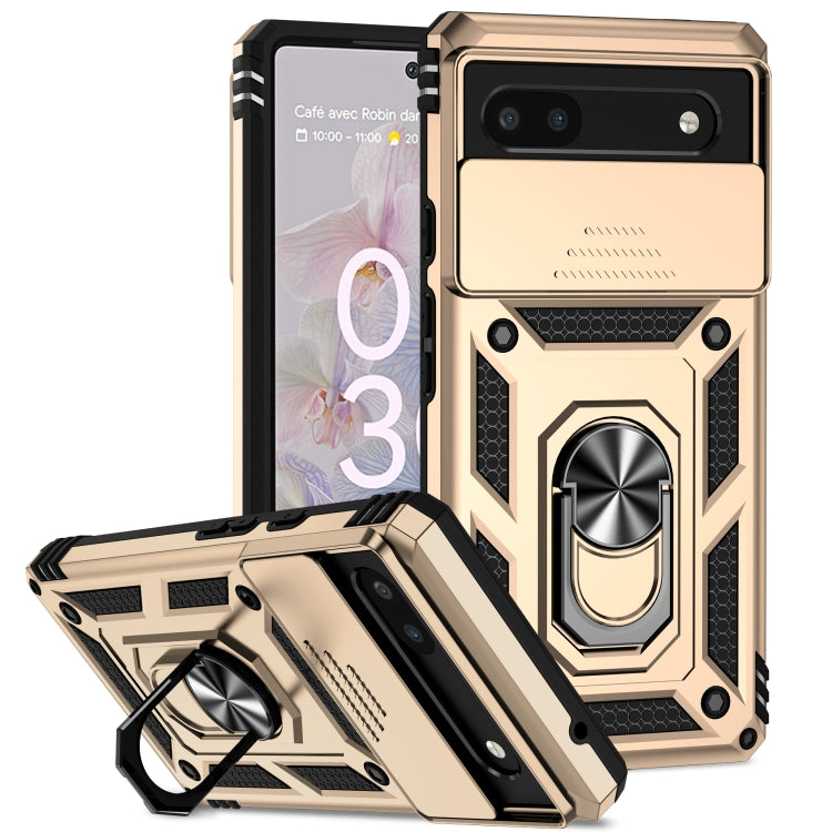 Sliding Camshield holder phone case with kickstand ring, armored, gold