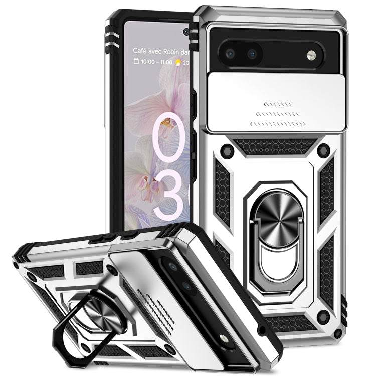 Sliding Camshield holder phone case with kickstand ring, armored, light silver