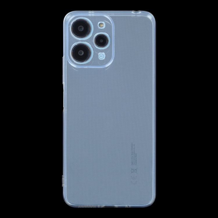 Clear slim TPU phone case, back view with camera openings for Xiaomi Redmi 12