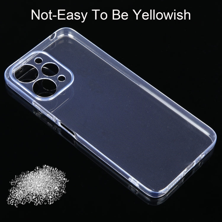 Transparent TPU phone case with camera cutouts, angled back view for Xiaomi Redmi 12