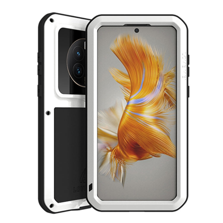 Rugged waterproof phone case with clear front window, silver frame and black back