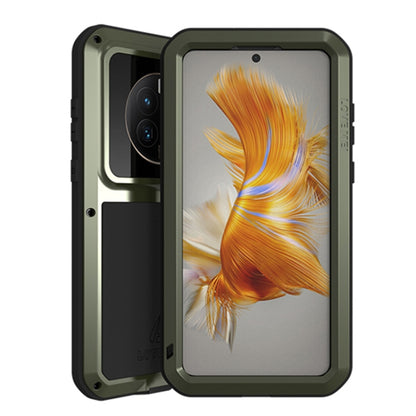 Army green rugged phone case with front screen cover and camera cutouts